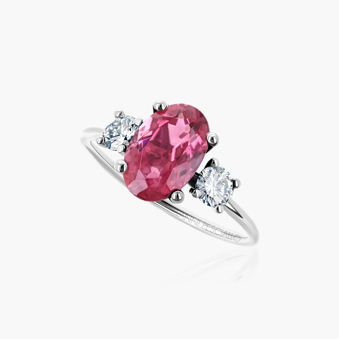 2d_01_01726 white Anello Simply Trilogy Tormalina rosa e Diamanti - immagine 1