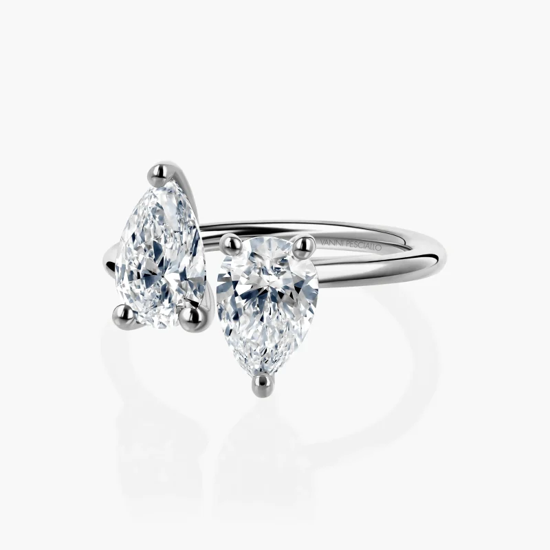 Anello Voltige Toi et Moi, doppia goccia in oro bianco 18kt