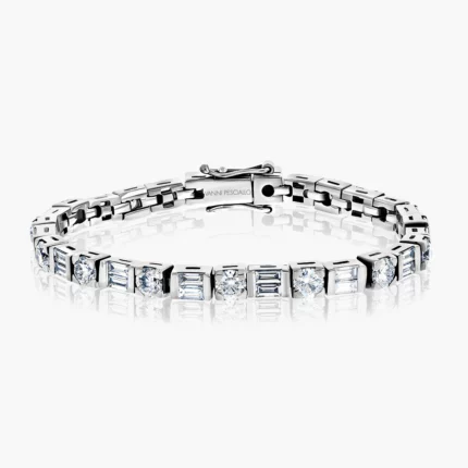 Tennis bracelet with round brilliant and baguette diamonds in 18k white gold – Tennis Alternato, Vanni Pesciallo