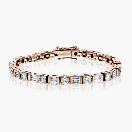 Tennis bracelet with round brilliant and baguette diamonds in 18k rose gold – Tennis Alternato, Vanni Pesciallo