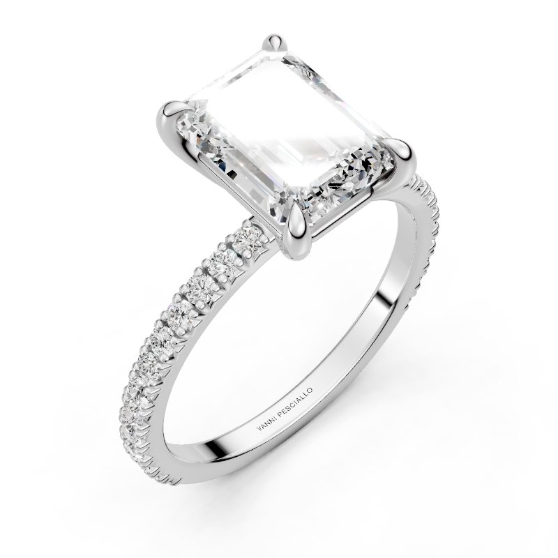 Smeraldo 2 ct · 4 griffe · pavé francese